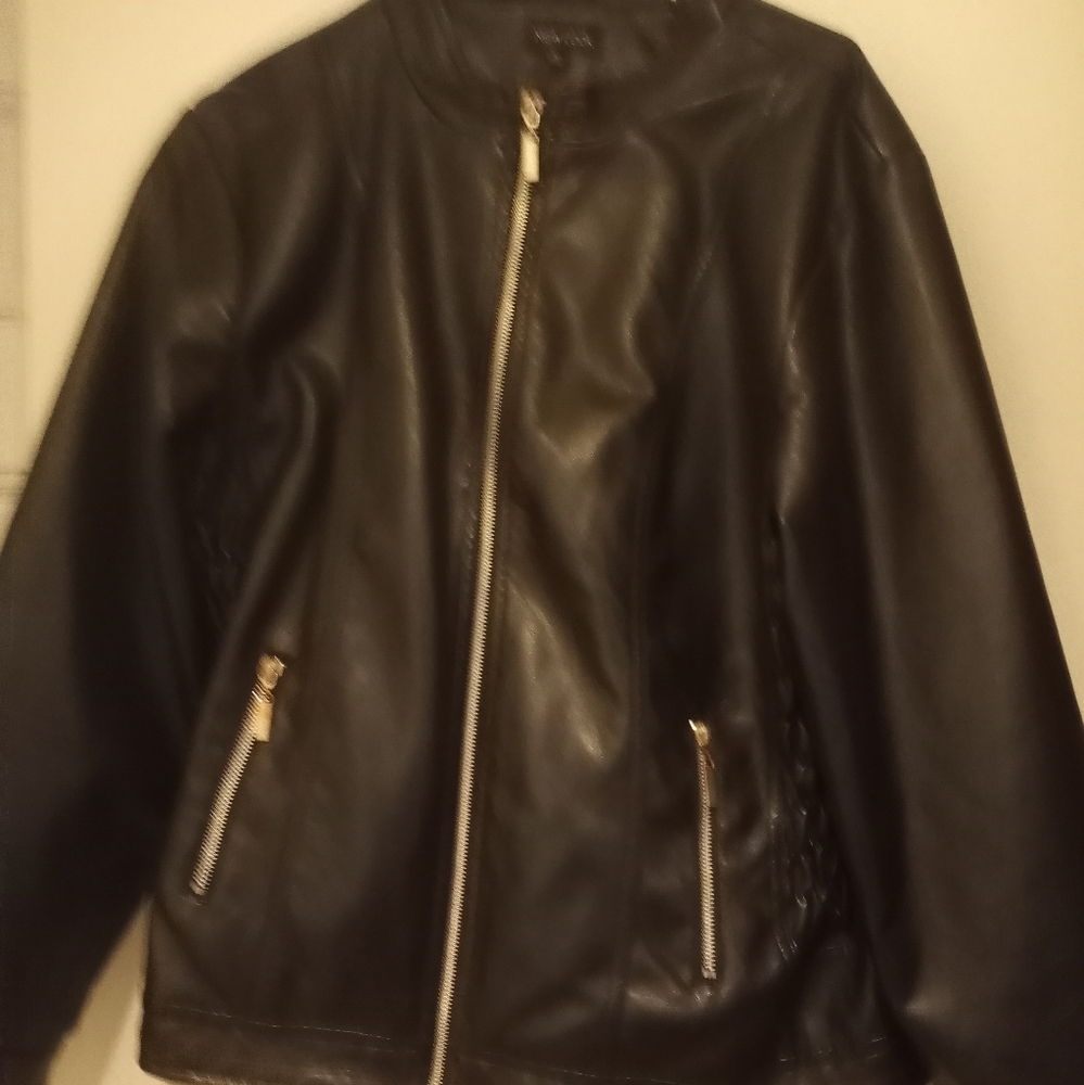 Jacket zip up pleather black 3x